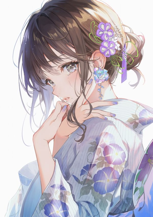 Anime girls,Portre ekranı,Japon kıyafetleri,kimono,geleneksel giyim,Gözyaşları