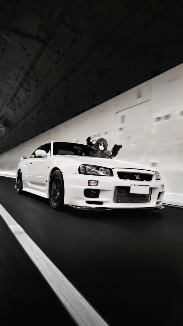 Nissan Skyline R34,สาวอะนิเมะ,รถยนต์ญี่ปุ่น,anime girls with guns