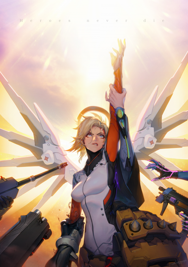 videogames,obra de arte,Mercy Overwatch,Overwatch,Admirador de arte,Asas