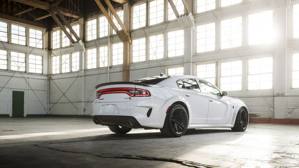 Dodge Charger Hellcat,voiture,Voitures musculaires,véhicule,hangar,Voitures blanches