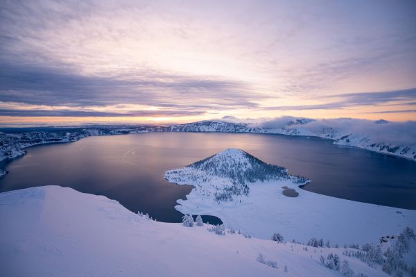 krajina,Příroda,crater Lake,kráter,sníh,Spojené státy americké