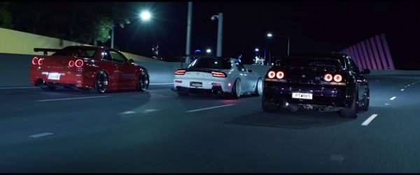 Lichter der Stadt,Nacht-,Auto,Nissan Skyline GT R R34,Nissan Skyline GT R R33,Mazda RX 7