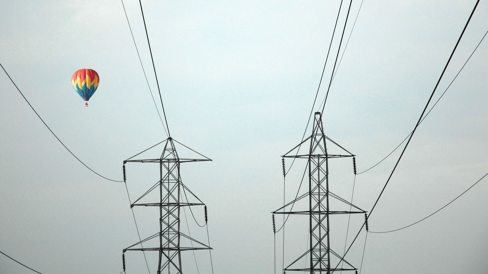 hot air balloons, utility pole, power lines, electricity, transmission tower, line, mast, energy, outdoor structure, overhead power line, electrical supply