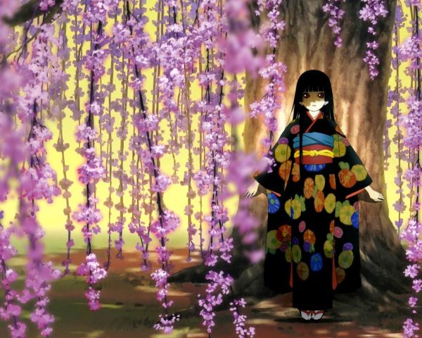 kimono,kevät,syksy,kukka,ruskeaverikkö,jigoku Shoujo