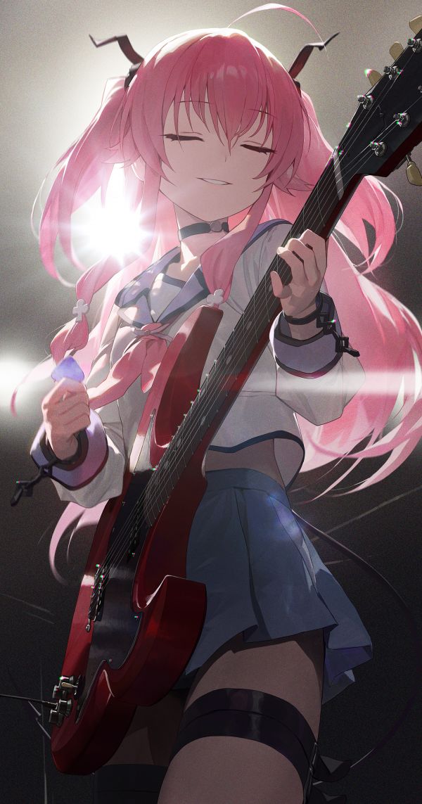 Angel Beats,anime,anime jenter,Yui Angel Beats,lukkede øyne,rosa hår