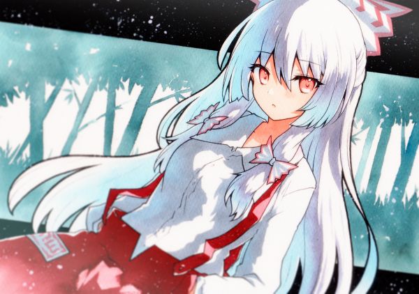 animemeisjes,Touhou,Fujiwara geen Mokou,wit haar