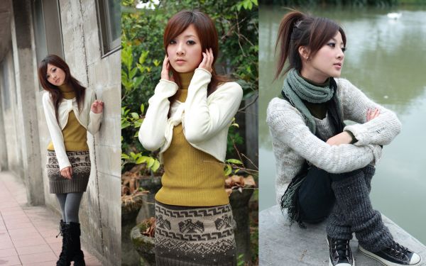 model,Asian,sweater,fashion,legwarmers,ponytail