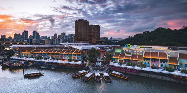 シンガポール,都市景観,シティ,ボート,水,建物