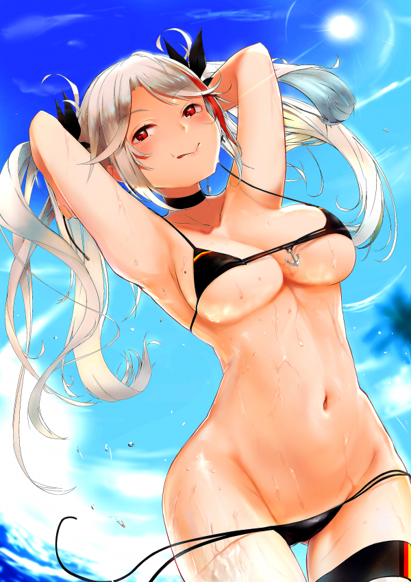 göğüsler,bikini,Iki parçalı mayo,Azur Lane,Külot çekme,ıslak