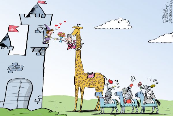 castle,giraffes,comic art