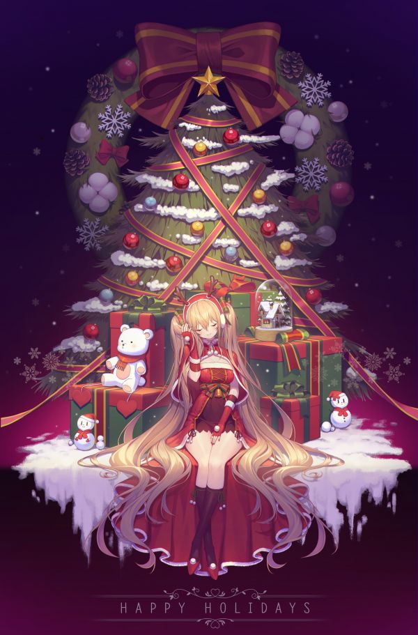 Anime girls,Santa kostümü,Noel ağacı,Christmas presents