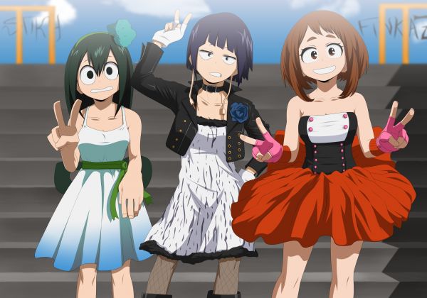 Boku hayır kahraman akademisi, Anime girls, Uraraka Ochako, Tsuyu Asui, Jir Ky ka