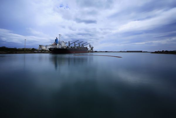 Hawaii, oahu, wolken, haven, schip, barberspoint