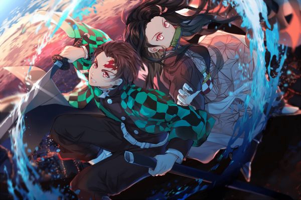 anime,Kimetsu no Yaiba,băieți anime,fete anime,Kamado Nezuko,apă