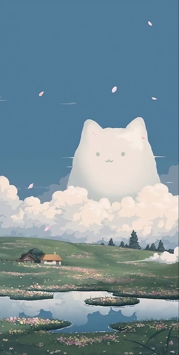 Studio Ghibli,cat boy,cat jente,skyer,landskap,landlig