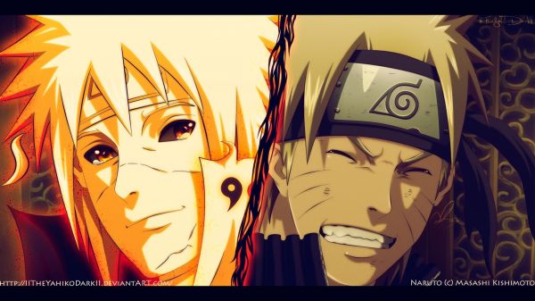 anime,Naruto Shippuuden,Uzumaki Naruto,Namikaze Minato,illustratie,spotprent