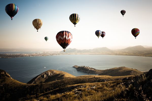 peisaj,lac,vehicul,avioane,balon,atmosfera pământului