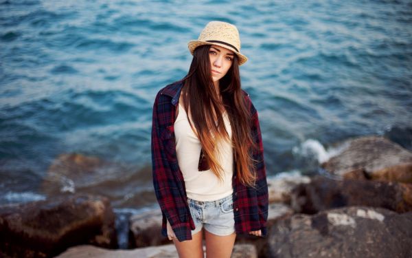 vrouw,model-,women outdoors,zee,lang haar,water