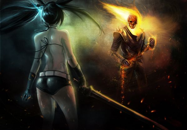 Ghost Rider,comics,darkness,screenshot,sword,Black Rock Shooter