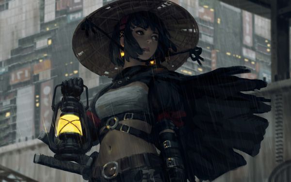 anime,anime girls,lamp,samurai,canal,GUWEIZ