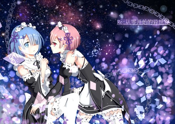 аниме,Аниме девушки,короткие волосы,Re Zero Kara Hajimeru Isekai Seikatsu,Rem Re Zero,Ram Re Zero