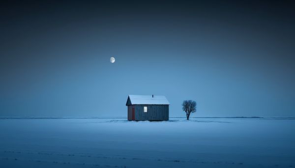 casa,notte,ai art,Luna,blu,inverno