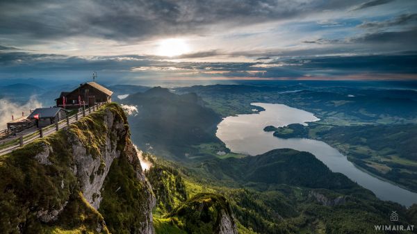 panorama,Áustria,mountain top,rio,natureza,nuvens