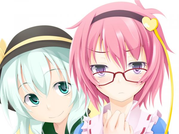 Komeiji Satori,Komeiji Koishi,Ichiju,dziewczyna,okulary,uśmiech