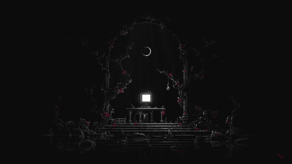 computer,pixel art,flowers,reflection,trees,Moon