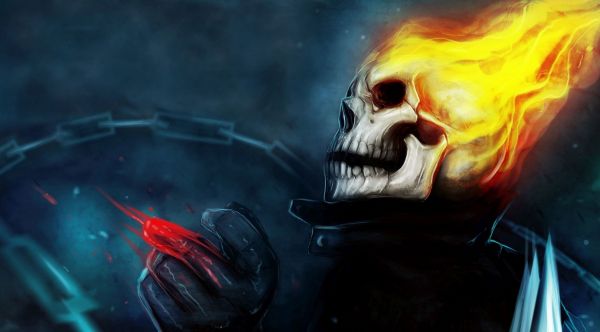 Fantasy sztuki, Praca plastyczna, czaszka, Ghost Rider, ilustracja, ciemność