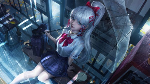 anime,anime girls,disegno,capelli d'argento,Genshin Impact,videogiochi