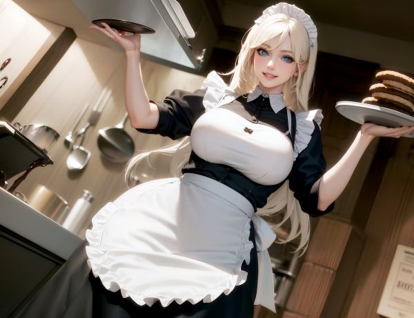 Stable Diffusion,ai art,blond,Frau,Magd Outfit,Maid