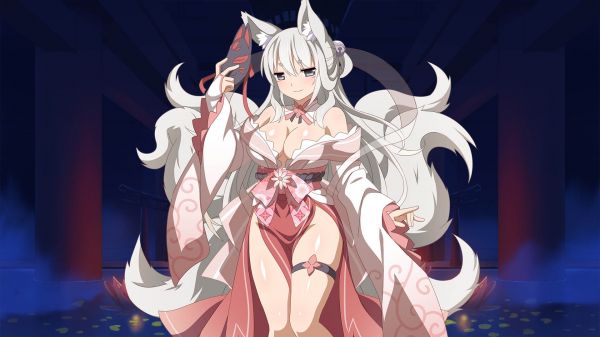 anime,sakura Dungeon,illustrazione,ragazza volpe,kitsunemimi,Nove Tailed Fox Sakura Dungeon