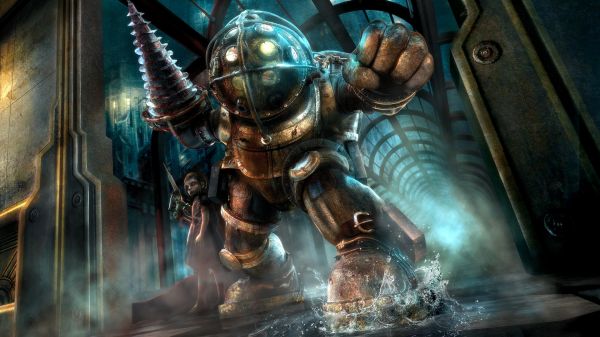 Big Daddy,BioShock,mythologie,Petite soeur,eau,Fan art