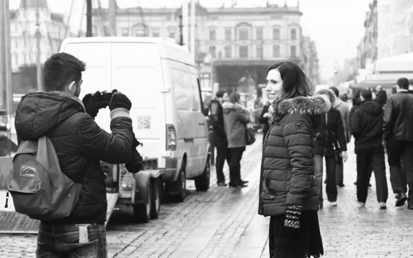 people,monochrome,street,road,couple,Person