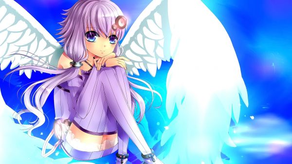 illustrazione,anime,anime girls,Ali,capelli viola,Calze