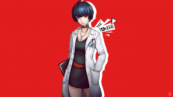 Kvinder, dark blue hair, Takemi Tae, kort hår, Kigger på seeren, røde øjne