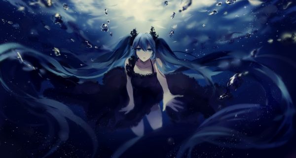 hình minh họa,tóc dài,Anime,Anime cô gái,chiếc đầm màu đen,Vocaloid