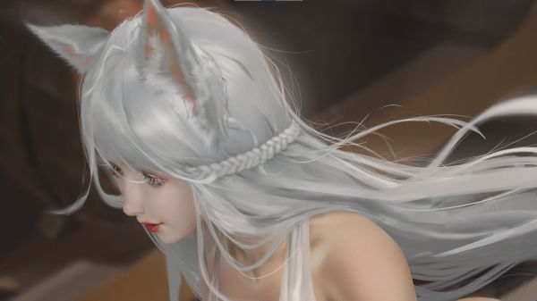 naiset,Braided hair,CG,kettu tyttö,Fox ears,eläinten korvat