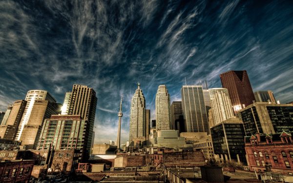 Toronto,hemel,wolken,ochtend-,zonsopkomst,gebouwen