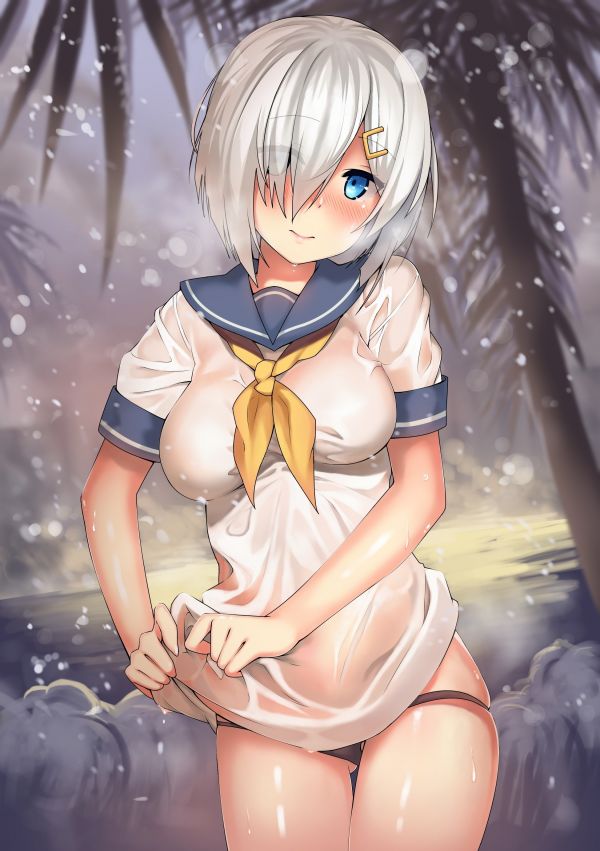 anime,Kantai Collection,schooluniform,slipje,Hamakaze KanColle,natte kleding