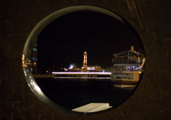 notte,riflessione,faro,fotografia,arco,obiettivo fisheye