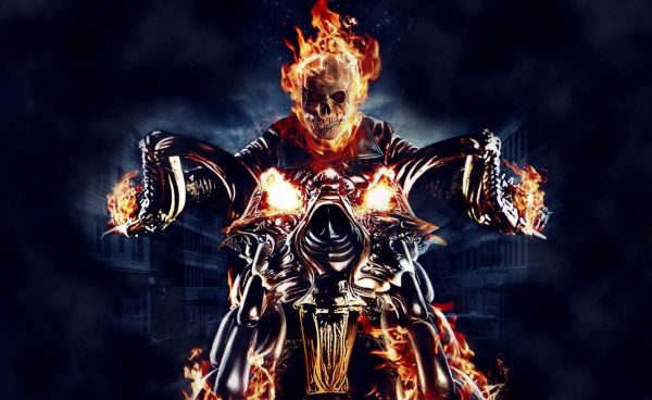 Ghost Rider,motocykl,czaszka,ogień