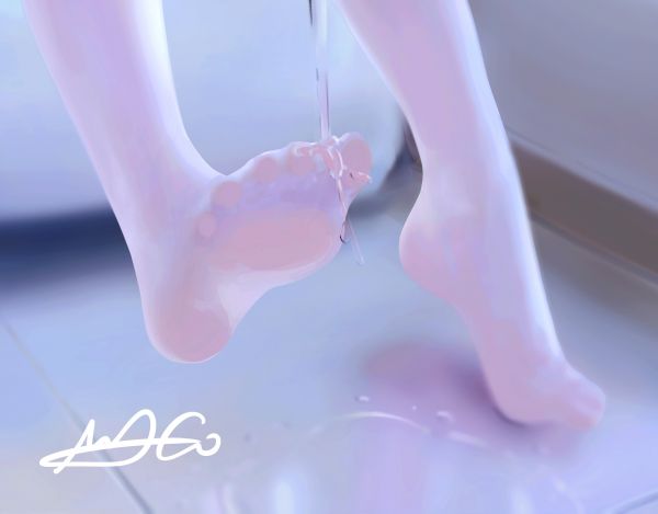 white thigh highs,foot sole,水,フィート,空気中の足,パンスト