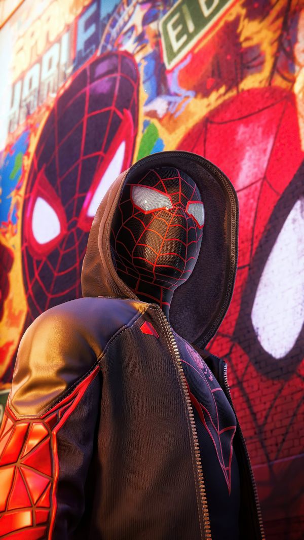 Spider Man,black leather jacket,graffiti