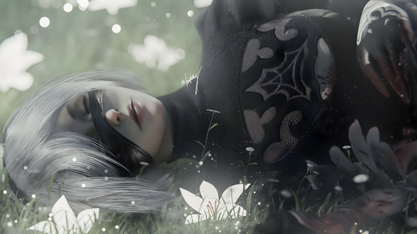 Devy,dijital sanat,Nier Automata,2B Nier Automata,ay çiçeği,Kırpılmış