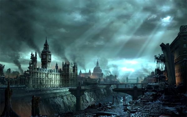 London,cityscape,night,apocalyptic,thunder,metropolis