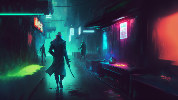 ai art, Cyberpunk, Thành phố, Neon, đường phố, sát thủ