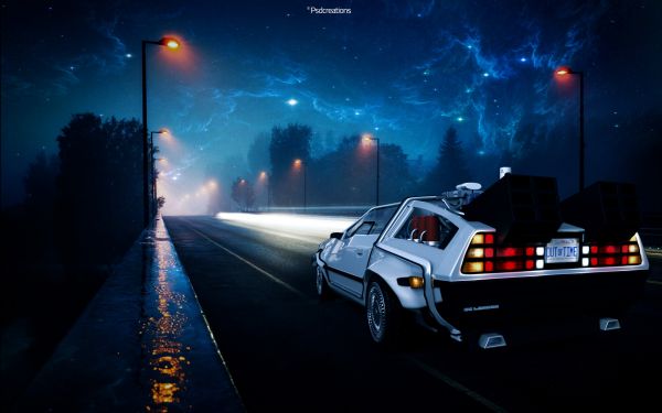 Quay lại Tương lai,DeLorean,đêm,nghệ thuật số,đường phố,fanart