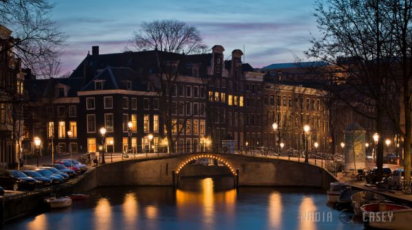 city, cityscape, night, trees, lights, boat